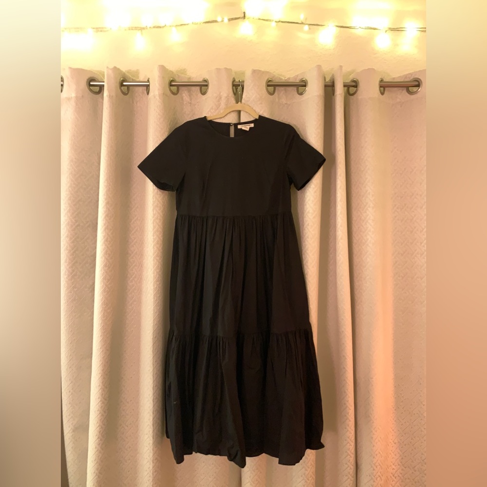 Glamorous Black Short Sleeve Tiered Maxi Dress Size XS Oversized Fit